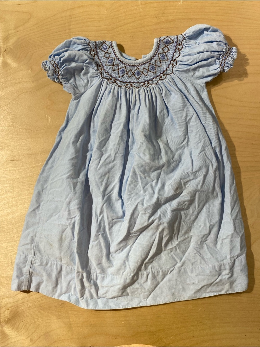 Anavini Light Blue Smocked Baby Dress with Puff Sleeves 3 (RN)